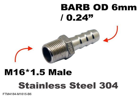 M16*1.5 MALE to BARB OD 6mm / 0.24