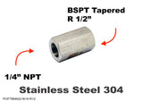 1/4" NPT FEMALE to BSPT Tapered R 1/2" FEMALE Stainless Fittings Conversion