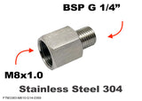 M8x1.0 Female to BSP G 1/4" Male Stainless Sensor Adaptor Fittings Conversion