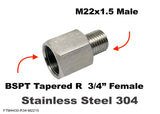 BSPT R  3/4" FEMALE to M22x1.5 MALE Stainless Sensor Adaptor Fittings Conversion