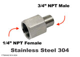 1/4" NPT FEMALE to 3/4" NPT MALE Stainless Sensor Adaptor Fittings Conversion