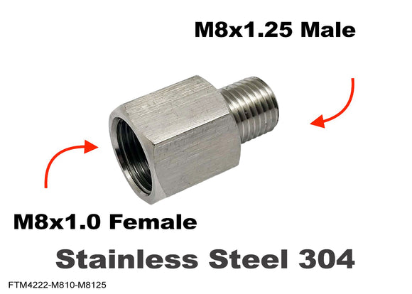 M8x1.0 Female to M8x1.25 Male Stainless Sensor Adaptor Fittings Conversion