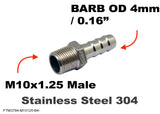 M10x1.25 Male to BARB OD 4mm / 0.16" Stainless Tail Adaptor Hose Connector
