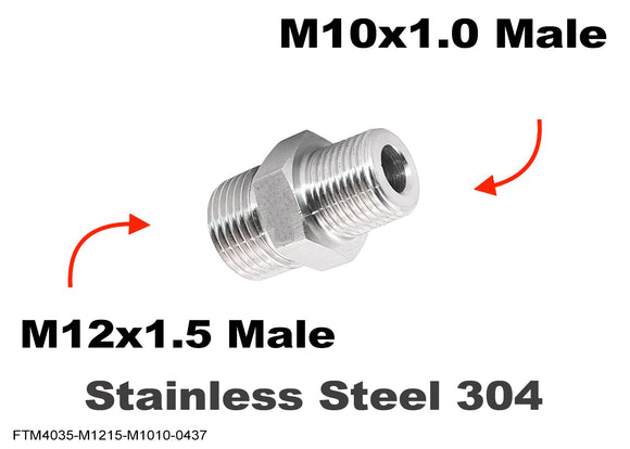 M12x1.5 Male to M10x1.0 Male Stainless Sensor Adaptor Fittings Conversion