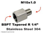 BSPT Tapered R 1/4" Female to M10x1.0 Male Stainless Sensor Adaptor Fittings