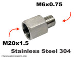 M20x1.5 Female to M6x0.75 Male Stainless Sensor Adaptor Fittings Conversion