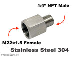 M22x1.5 FEMALE to 1/4" NPT MALE Stainless Sensor Adaptor Fittings Conversion