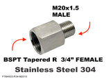 BSPT Tapered R  3/4" FEMALE to M20x1.5 MALE Stainless Sensor Adaptor Fittings
