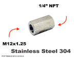M12x1.25 FEMALE to 1/4" NPT FEMALE Stainless Sensor Adaptor Fittings Conversion