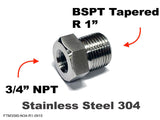 3/4" NPT Female to BSPT Tapered R 1" Male Stainless Sensor Adaptor Fittings