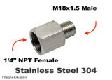 1/4" NPT Female to M18x1.5 Male Stainless Sensor Adaptor Fittings Conversion