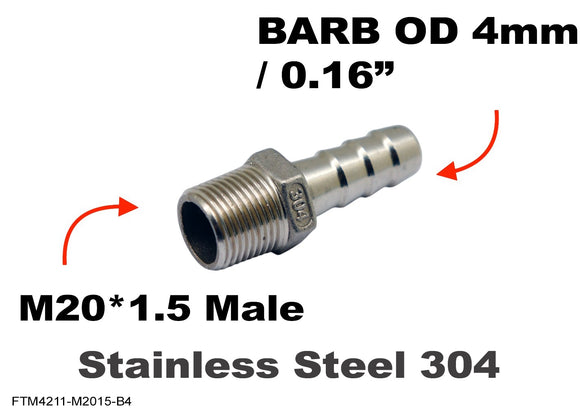 M20*1.5 MALE to BARB OD 4mm / 0.16