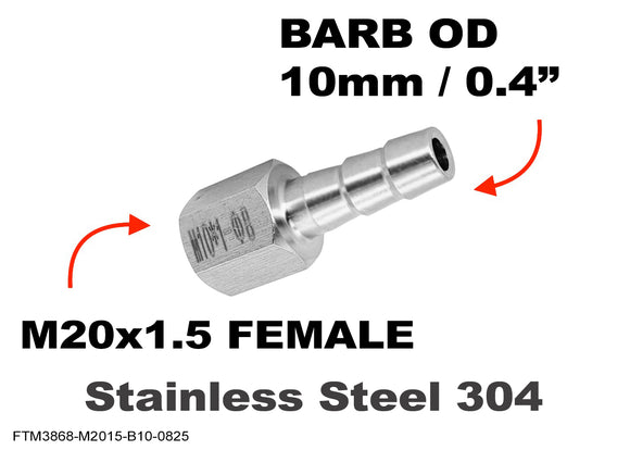 M20x1.5 FEMALE to BARB OD 10mm / 0.4