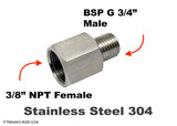 3/8" NPT FEMALE to BSP G 3/4" MALE Stainless Sensor Adaptor Fittings Conversion