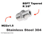 M22x1.5 MALE to BSPT Tapered R 3/8" MALE Stainless Adaptor Fittings Conversion