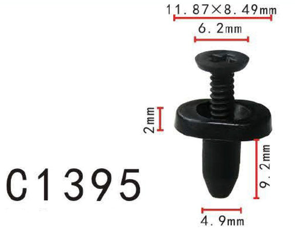 20x Nylon Fastener Push-Type Rivet Retainer Clip (8.5x12x9mm) for 6mm Hole