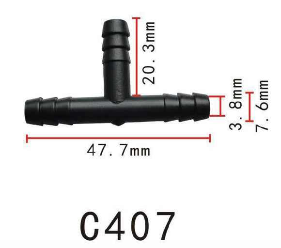 3-Way T-Piece Vacuum Hose Joiner, OD=7mm (0.28