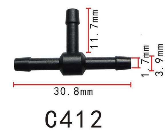 3-Way T-Piece Vacuum Hose Joiner, OD=3mm (0.12