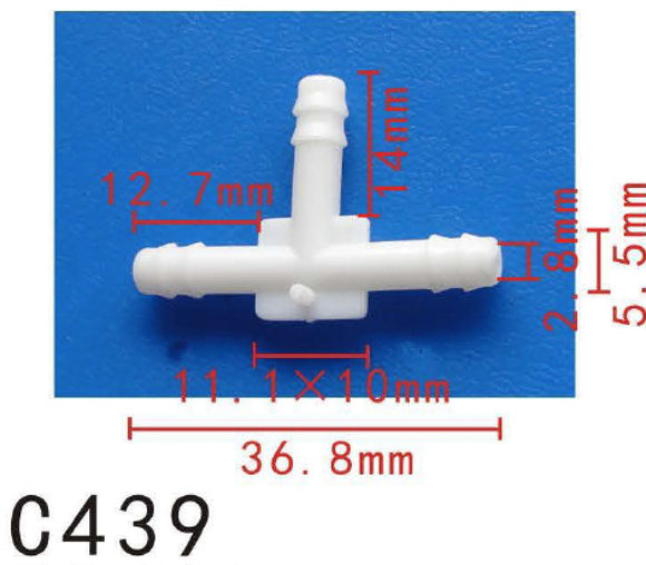 3-Way T-Piece Vacuum Hose Joiner, OD=5mm (0.2