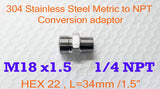 Stainless M22 / M18 P1.5 Male to NPT Male Straight Reducer Fittings, Multiple Size (NPT)