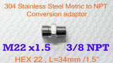 Stainless M22 / M18 P1.5 Male to NPT Male Straight Reducer Fittings, Multiple Size (NPT)