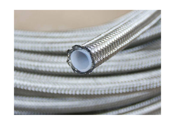Stainless Steel Braided PTFE Teflon Fuel Oil Gasoline Brake Line Hose by 1 Meter / 3 Foot, Silver, Multiple Size